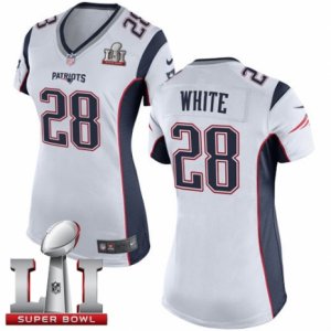 Womens Nike New England Patriots #28 James White Elite White Super Bowl LI 51 NFL Jersey