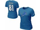 Women Nike Detroit Lions #81 Calvin Johnson Name & Number T-Shirt Blue