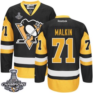 Mens Reebok Pittsburgh Penguins #71 Evgeni Malkin Premier Black Gold Third 2016 Stanley Cup Champions NHL Jersey