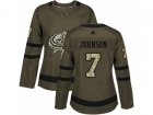 Women Adidas Columbus Blue Jackets #7 Jack Johnson Green Salute to Service Stitched NHL Jersey