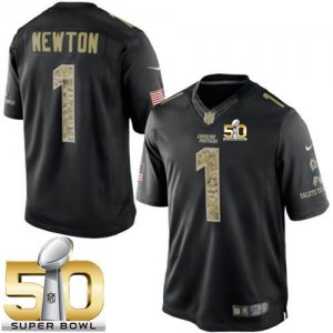 Nike Carolina Panthers #1 Cam Newton Black Super Bowl 50 Men\'s Stitched NFL Limited Salute to Service Jersey