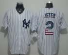 New York Yankees #2 Derek Jeter White Strip USA Flag Fashion Stitched Baseball Jersey