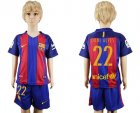 Barcelona #22 Dani Alves Home Kid Soccer Club Jersey