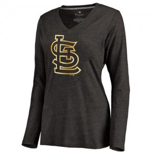 Women\'s St.Louis Cardinals Gold Collection Long Sleeve V-Neck Tri-Blend T-Shirt Black