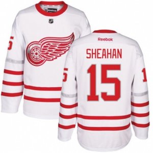 Mens Reebok Detroit Red Wings #15 Riley Sheahan Authentic White 2017 Centennial Classic NHL Jersey