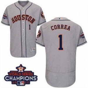 Astros #1 Carlos Correa Grey Flexbase Authentic Collection 2017 World Series Champions Stitched MLB Jersey