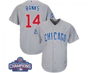 Youth Majestic Chicago Cubs #14 Ernie Banks Authentic Grey Road 2016 World Series Champions Cool Base MLB Jersey