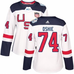 Women\'s Adidas Team USA #74 T. J. Oshie Premier White Home 2016 World Cup Hockey Jersey