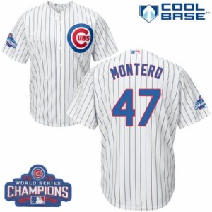 Youth Majestic Chicago Cubs #47 Miguel Montero Authentic White Home 2016 World Series Champions Cool Base MLB Jersey