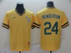Athletics #24 Rickey Henderson Yellow Throwback Jersey