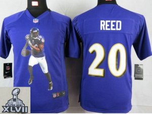 2013 Super Bowl XLVII Youth NEW NFL Baltimore Ravens #20 Reed Purple Portrait Fashion Jerseys