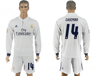 Real Madrid #14 Casemiro White Home Long Sleeves Soccer Club Jersey