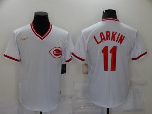 Reds #11 Barry Larkin White Nike Cooperstown Collection Jersey