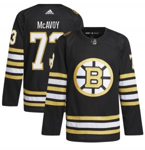 Men\'s Boston Bruins #73 Charlie McAvoy Black 100th Anniversary Stitched Jersey