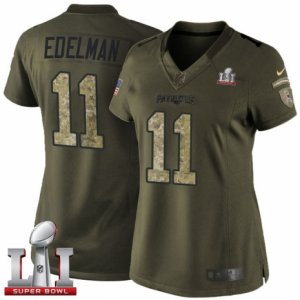 Womens Nike New England Patriots #11 Julian Edelman Limited Green Salute to Service Super Bowl LI 51 NFL Jersey