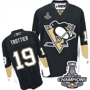 Mens Reebok Pittsburgh Penguins #19 Bryan Trottier Premier Black Home 2016 Stanley Cup Champions NHL Jersey