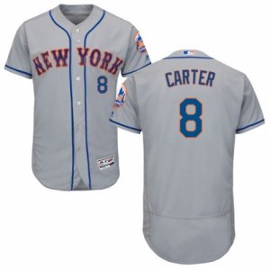 Mens Majestic New York Mets #8 Gary Carter Grey Flexbase Authentic Collection MLB Jersey