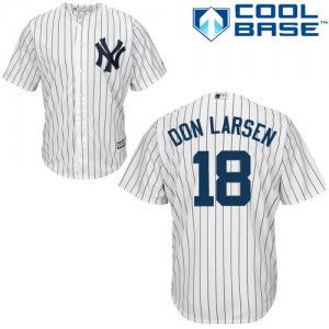 Men\'s Majestic New York Yankees #18 Don Larsen Replica White Home MLB Jersey