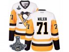 Womens Reebok Pittsburgh Penguins #71 Evgeni Malkin Premier White Away 2017 Stanley Cup Champions NHL Jersey