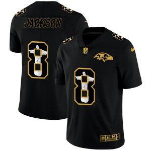 Nike Ravens #8 Lamar Jackson Black Jesus Faith Edition Limited Jersey