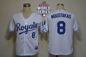 Kansas City Royals #8 Mike Moustakas White Cool Base W 2015 World Series Patch Stitched MLB Jersey