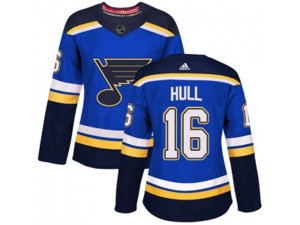 Women Adidas St. Louis Blues #16 Brett Hull Blue Home Authentic Stitched NHL Jersey