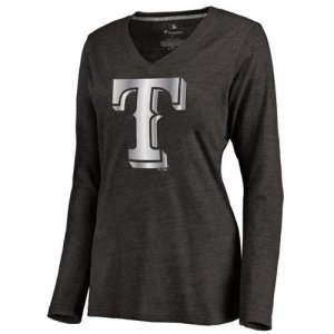 Women\'s Texas Rangers Platinum Collection Long Sleeve V-Neck Tri-Blend T-Shirt Black
