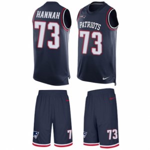 Mens Nike New England Patriots #73 John Hannah Limited Navy Blue Tank Top Suit NFL Jersey