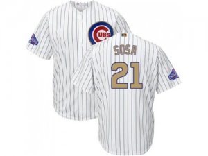 Youth Chicago Cubs #21 Sammy Sosa White(Blue Strip) 2017 Gold Program Cool Base StitchedMLB Jersey