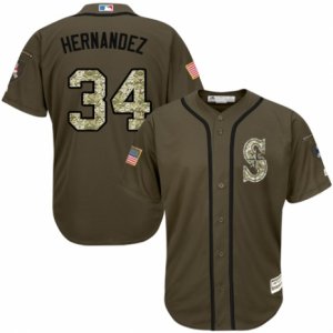 Mens Majestic Seattle Mariners #34 Felix Hernandez Replica Green Salute to Service MLB Jersey