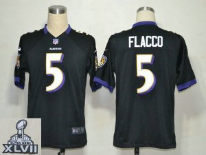 2013 Super Bowl XLVII NEW Baltimore Ravens 5 Joe Flacco Black Jerseys (Game)