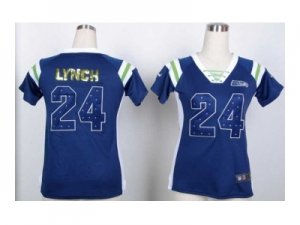 Nike women seattle seahawks #24 marshawn lynch blue jerseys[Fashion Rhinestone sequins]