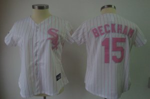 MLB Women Jerseys Chicago White Sox #15 beckham White[pink strip