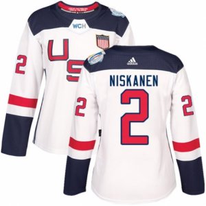 Women\'s Adidas Team USA #2 Matt Niskanen Authentic White Home 2016 World Cup Hockey Jersey