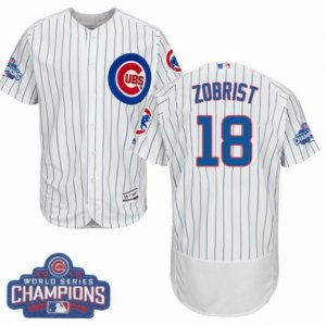 Mens Majestic Chicago Cubs #18 Ben Zobrist White 2016 World Series Champions Flexbase Authentic Collection MLB Jersey