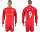 Liverpool #9 Aspas Home Long Sleeves Soccer Club Jersey