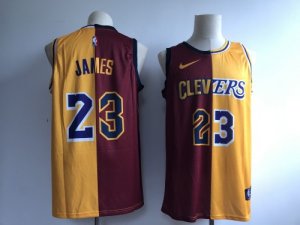 Cavaliers #23 Lebron James Burgundy Gold Split Nike Swingman Jersey