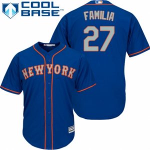 Mens Majestic New York Mets #27 Jeurys Familia Authentic Royal Blue Alternate Road Cool Base MLB Jersey