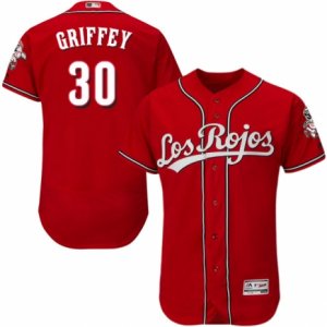 Men\'s Majestic Cincinnati Reds #30 Ken Griffey Red Los Rojos Flexbase Authentic Collection MLB Jersey