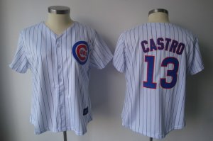 MLB Women Jerseys Chicago Cubs #13 castro White[blue strip]