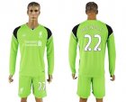 Liverpool #22 Mignolet Green Goalkeeper Long Sleeves Soccer Club Jersey