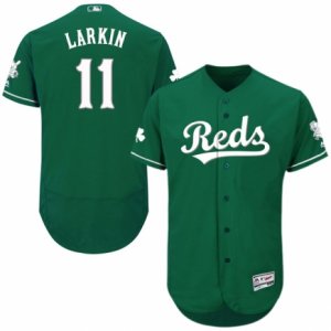 Men\'s Majestic Cincinnati Reds #11 Barry Larkin Green Celtic Flexbase Authentic Collection MLB Jersey