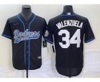 Men's Los Angeles Dodgers #34 Fernando Valenzuela Black Cool Base Stitched Baseball Jersey