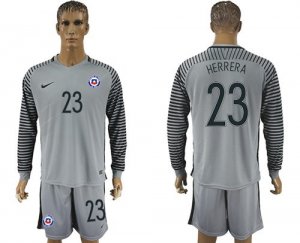 Chile #23 Herrera Grey Goalkeeper Long Sleeves Soccer Country Jersey