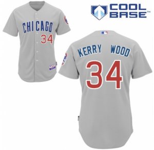 Mens Majestic Chicago Cubs #34 Kerry Wood Replica Grey Road Cool Base MLB Jersey