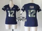 Nike Seattle Seahawks #12 Fan Steel Blue Super Bowl XLVIII Women NFL Elite Handwork Sequin Lettering Jersey