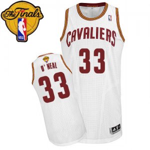 Men\'s Adidas Cleveland Cavaliers #33 Shaquille O\'Neal Authentic White Home 2016 The Finals Patch NBA Jersey