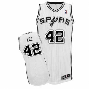 Men\'s Adidas San Antonio Spurs #42 David Lee Authentic White Home NBA Jersey