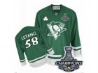 Mens Reebok Pittsburgh Penguins #58 Kris Letang Premier Green St Pattys Day 2017 Stanley Cup Champions NHL Jersey