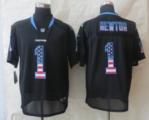 Nike Carolina Panthers #1 Newton Black Jerseys(USA Flag Fashion Elite)